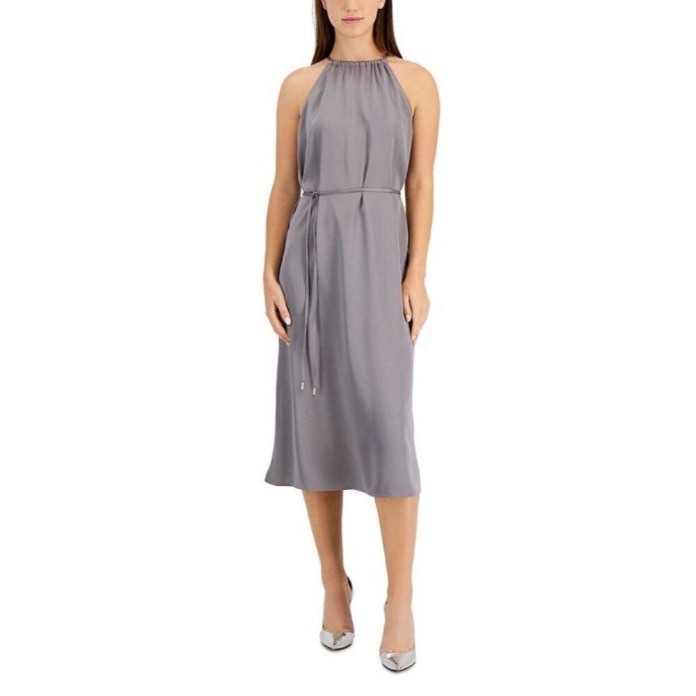 NWT INC International Concepts Satin Crepe Halter-Neck Midi Dress Size 8 - Picture 1 of 11